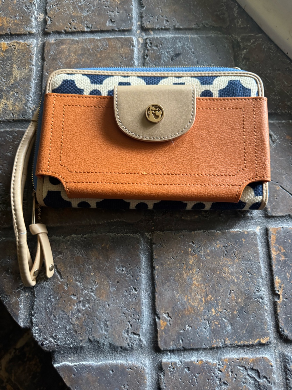 Spartina 449 blue orange wristlet clutch phone wallet